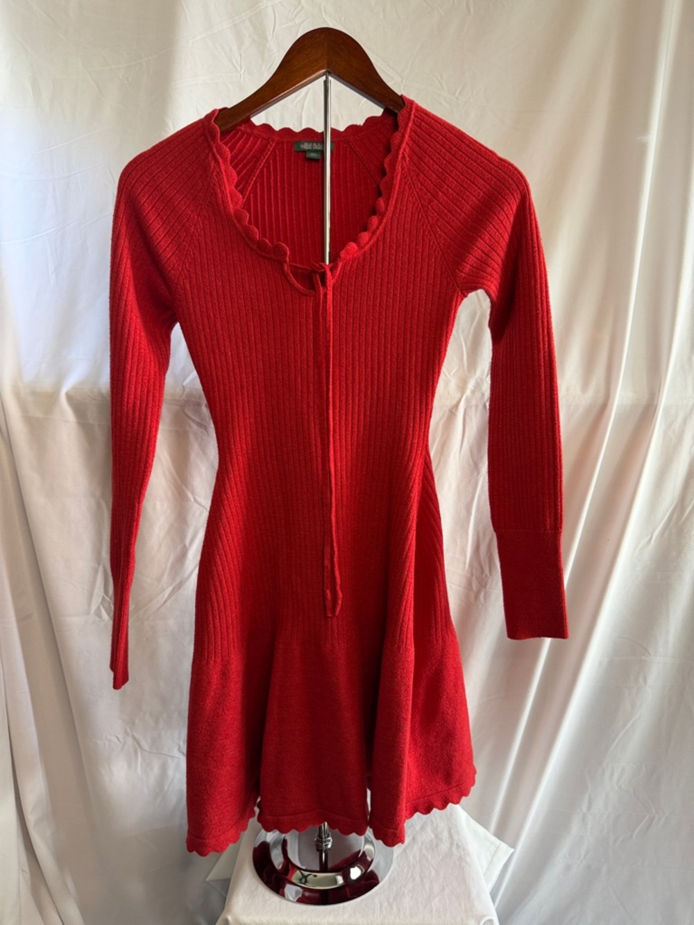 wild fable Red Ribbed Knit Dress with Scalloped Edge